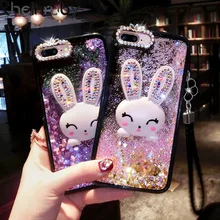 

Rheinruby Bling Glitter Dynamic Quicksand Liquid Case For iPhone X 6 6S Cute Diamond Rabbit Ear Phone Cases For iPhone 7 8 8Plus