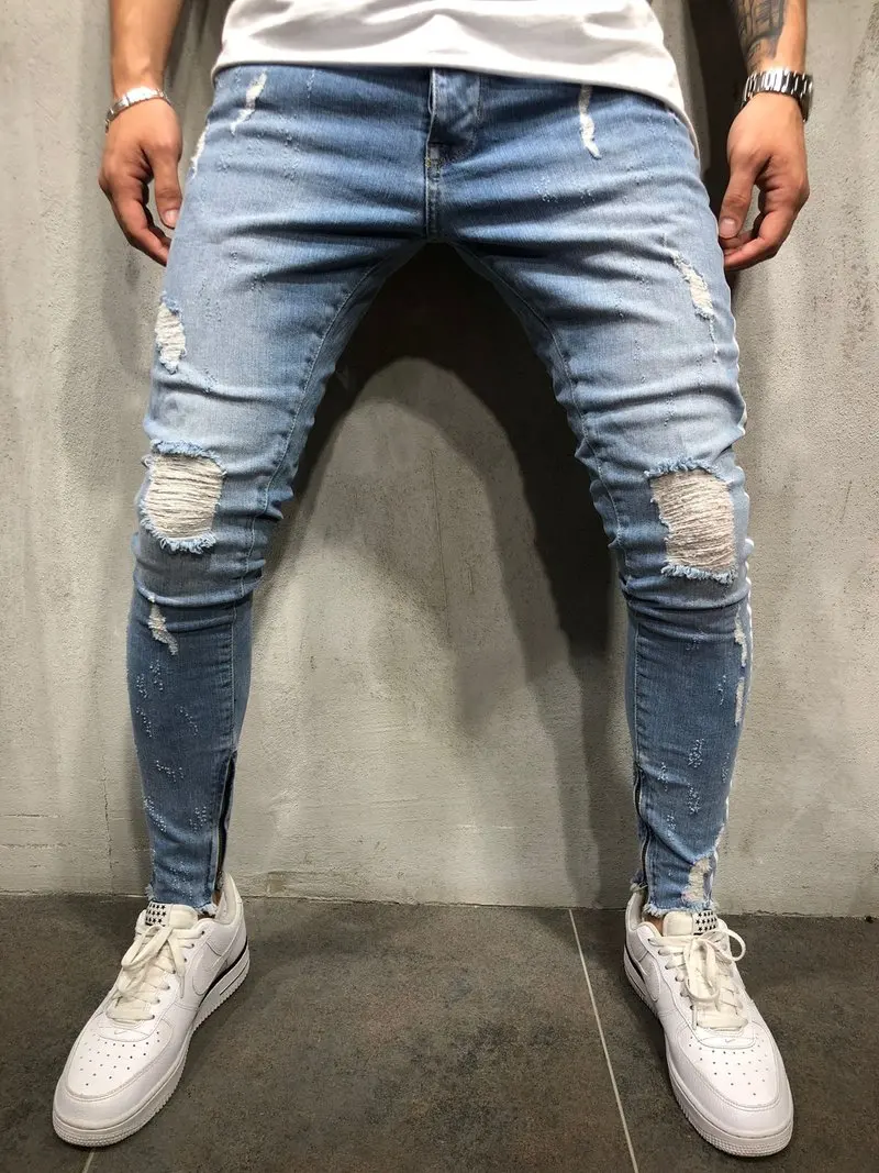 Новые мужские высокие уличные хип-хоп белые с принтом по колено рваные обтягивающие Джинсы Стрейчевые узкие голеностопные джоггеры байкерские джинсовые штаны