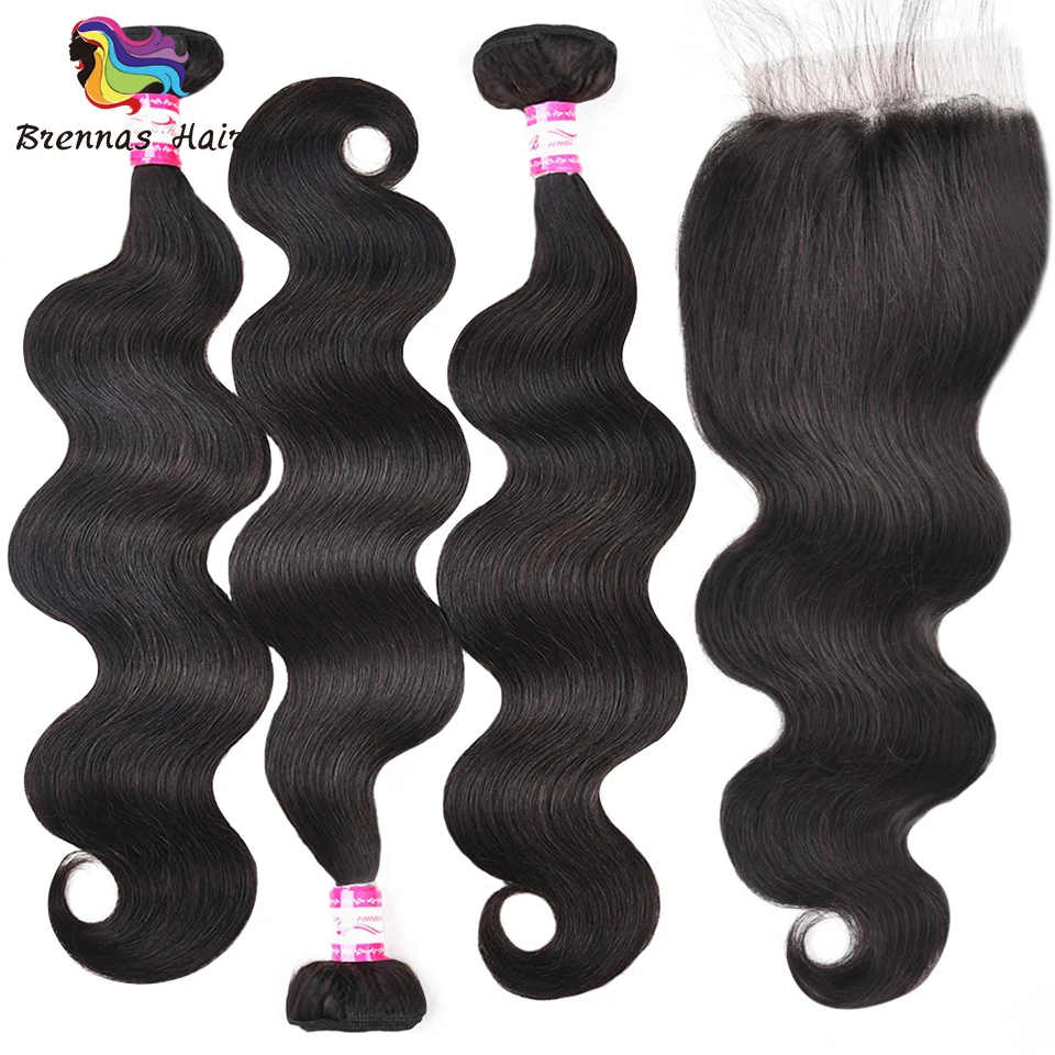 

100% Malaysia Body Wave Human Remy Hair Bundles natural black color 3pcs with a 4*4 closure for a full head for black women