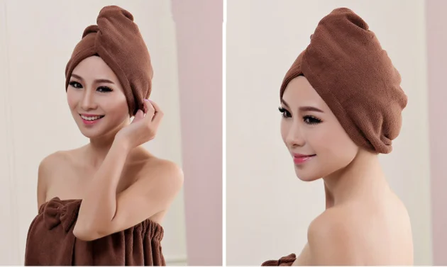 Дамский тюрбан микрофибра ткань утолщение сухие волосы шляпа супер абсорбент быстросохнущие волосы душ - Цвет: Brown