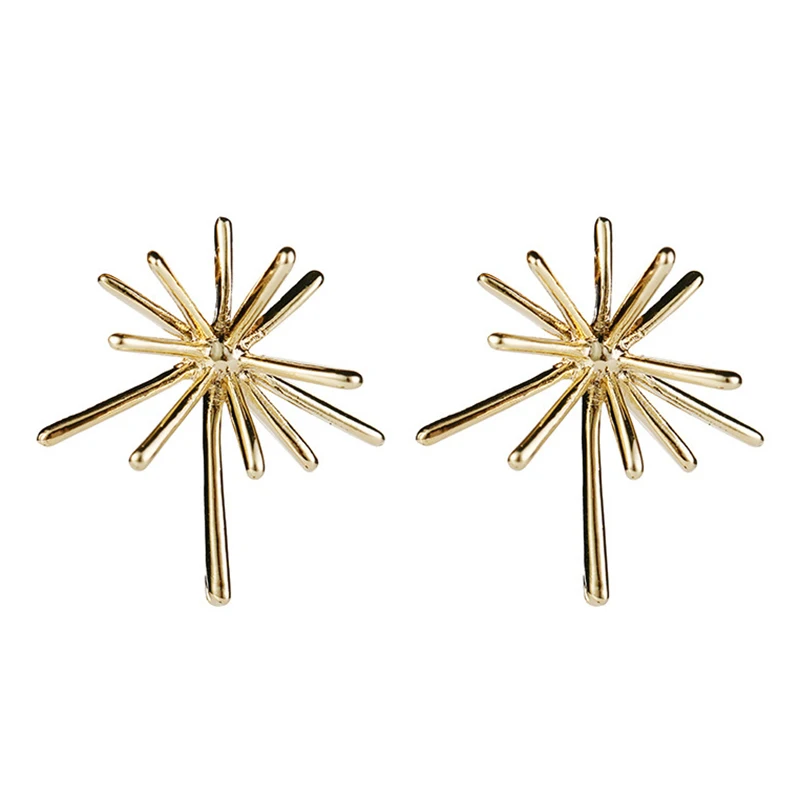 

SRCOI Exaggerated Alloy Fireworks Flower Earrings Big Gold Silver Color Geometric Earrings Unique Design Wedding Boho Jewelry