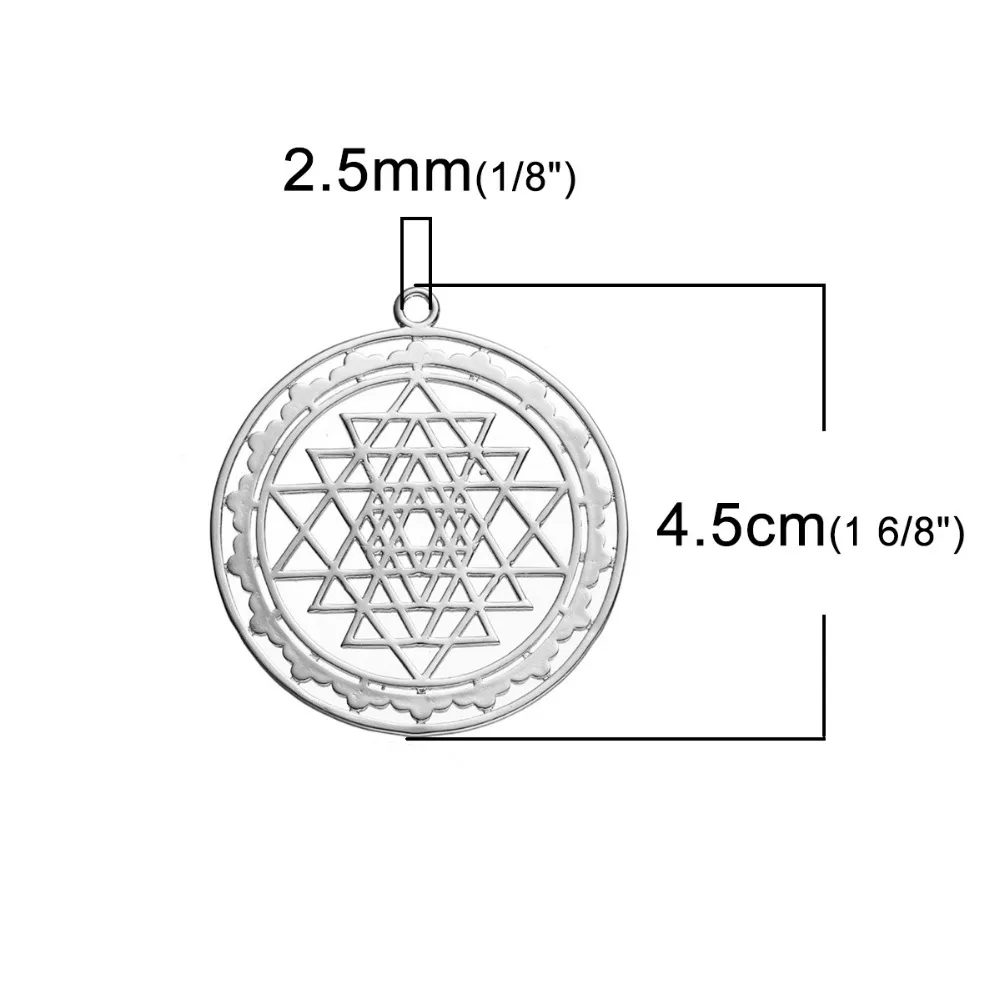 DoreenBeads Медный Серебряный тон Золотой Sri Yantra медитация Полые Подвески DIY Ювелирные компоненты 45 мм x 40 мм(1 5/"), 1 шт