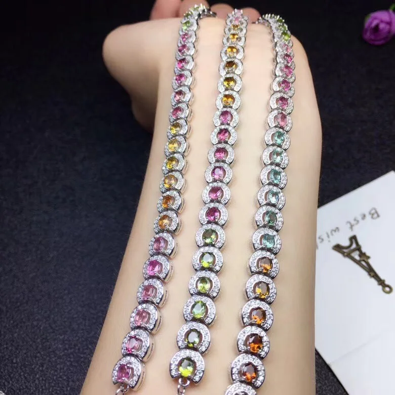 Natural Tourmaline Bracelet Wholesale Multi Colored Gemstones 925 Silver Manufacturers Shipments huismerk kopen in de aanbieding