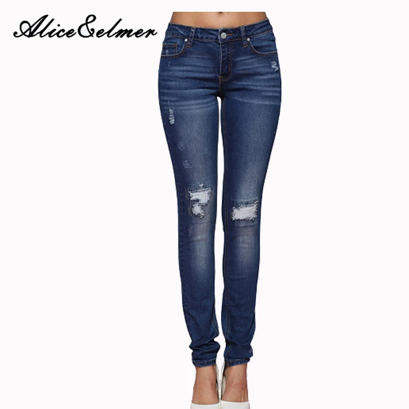 

Alice & Elmer Womens Cotton Elastic Ripped Mid Waist Skinny Jeans