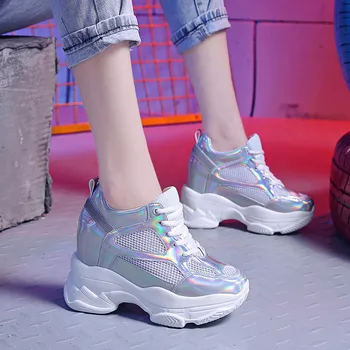 

2019 autumn New Fashion Breathable Women sneakers Platform Shoes Women Wedges Heels Casual Shoes 11 CM Women's shoes B3-99