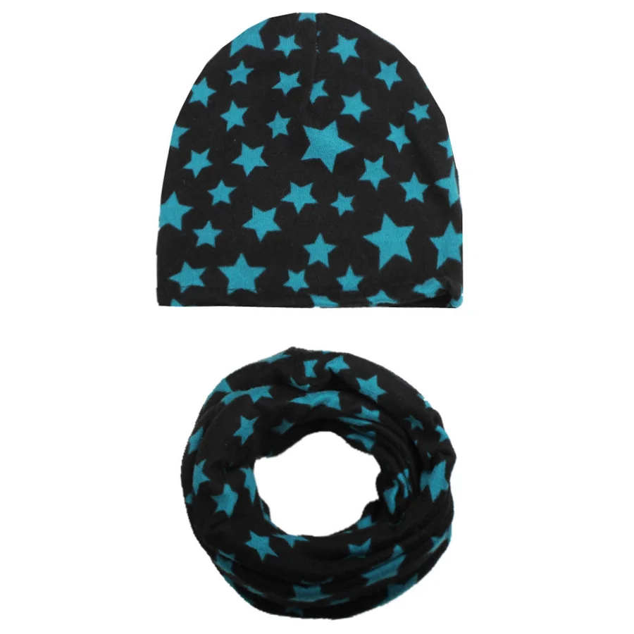 Autumn Winter Cotton Baby Hat Boys Girls Stars Beanies with Scarf New Spring Baby Knit Collar Scarf Beanie Cap Headgear Set (4)