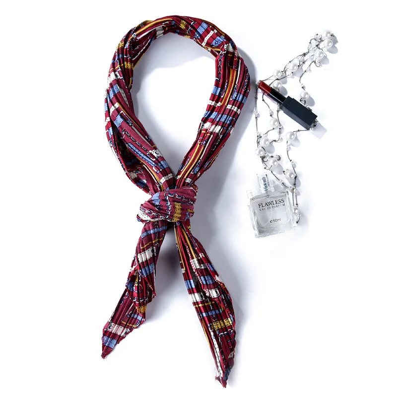 Летний складной Шелковый шарф для женщин, модные женские шарфы, женские шелковые шарфы с принтом, Супер длинная Узкая сумка, полосы, маленькие полотенца, галстук