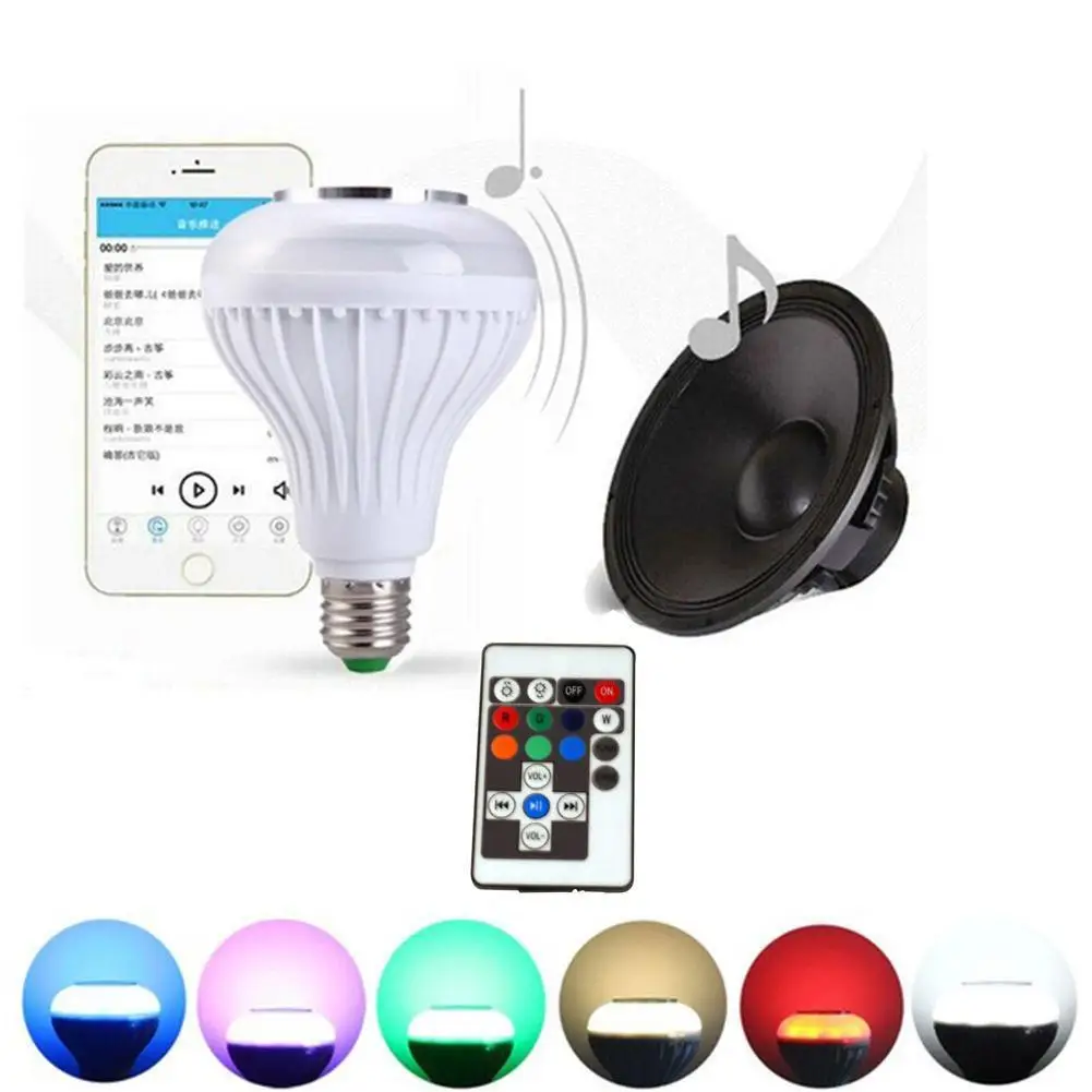 Bluetooth Speaker LED Bulb Light 12W Dimmable RGBW Wireless Music