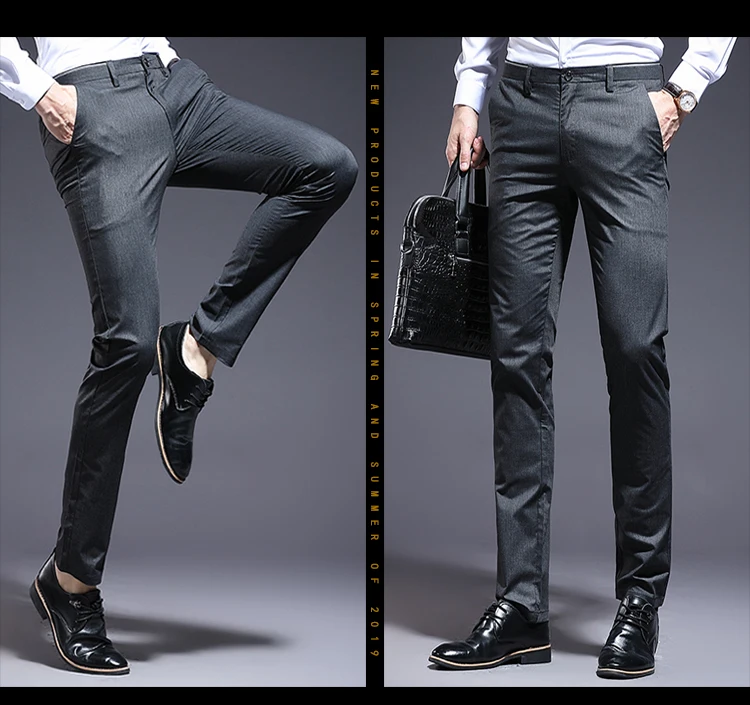 Весна Лето Хлопок серые однотонные мужские брюки Модные эластичные мужские классические деловые повседневные длинные брюки мужские