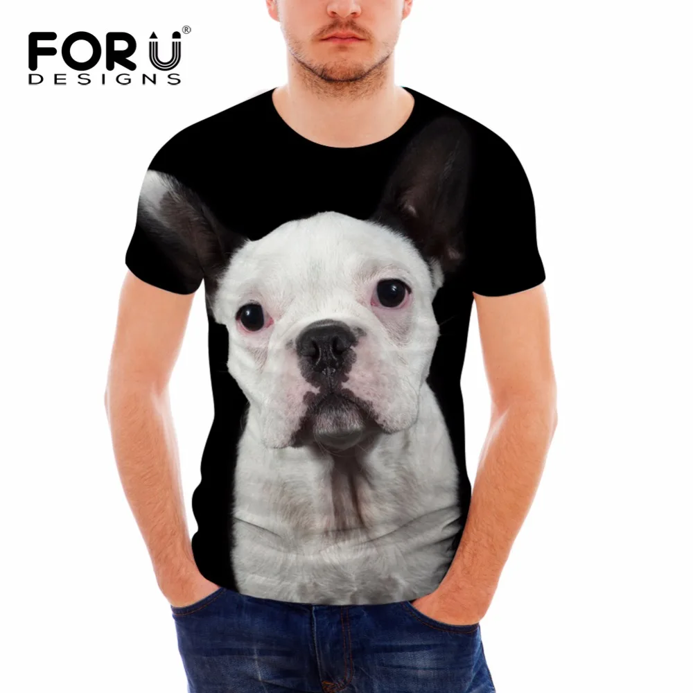 FORUDESIGNS 3D Cool French Bulldog Print T Shirt for Men Summer Style