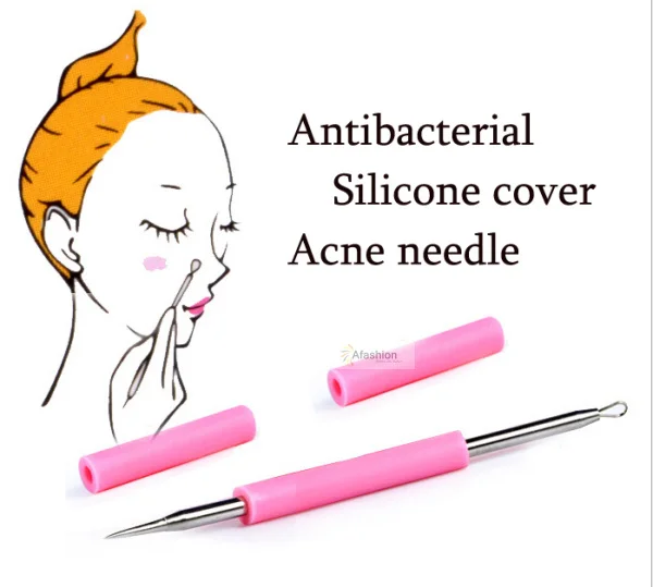 

1pc Stainless Steel Antibacterial Acne Needle with Silicone Cover Blackhead Pimples Comedone Remover Face Care blemish extractor