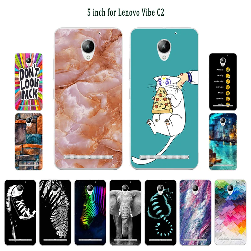 

5.0" for Lenovo Vibe C2 Soft Silicone TPU Case for Lenovo Vibe C2 K10A40 Case Elephant Painted Protector For Lenovo C2 Coque