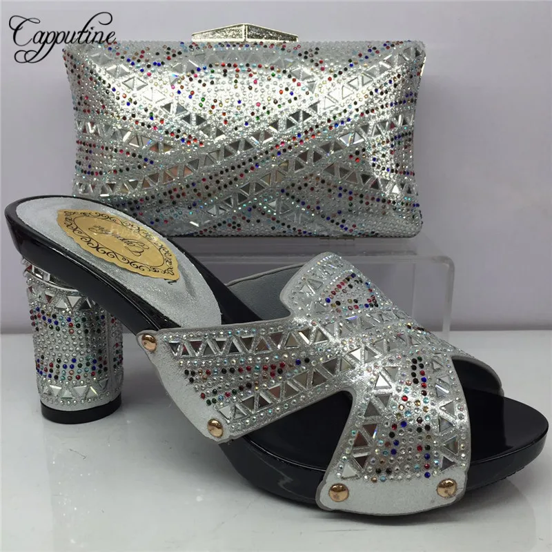Capputine 2018 Новый Нигерия Дамская обувь и сумка в комплекте итальянский со стразами обувь на высоком каблуке и сумки в комплекте для вечерние