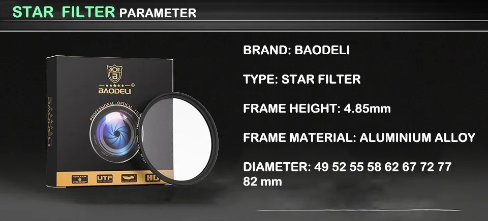 BAODELI Nd Fld Uv Macro Star Polarisatie набор фильтров для объектива семейный 49 52 55 58 62 67 72 77 82 мм для Nikon Canon sony аксессуары