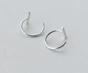 

sMALL 8MM 1Pair 100% Real. 925 Sterling Silver jewelry Half Circle Lucky Bar Ear Earrings GTLE1417