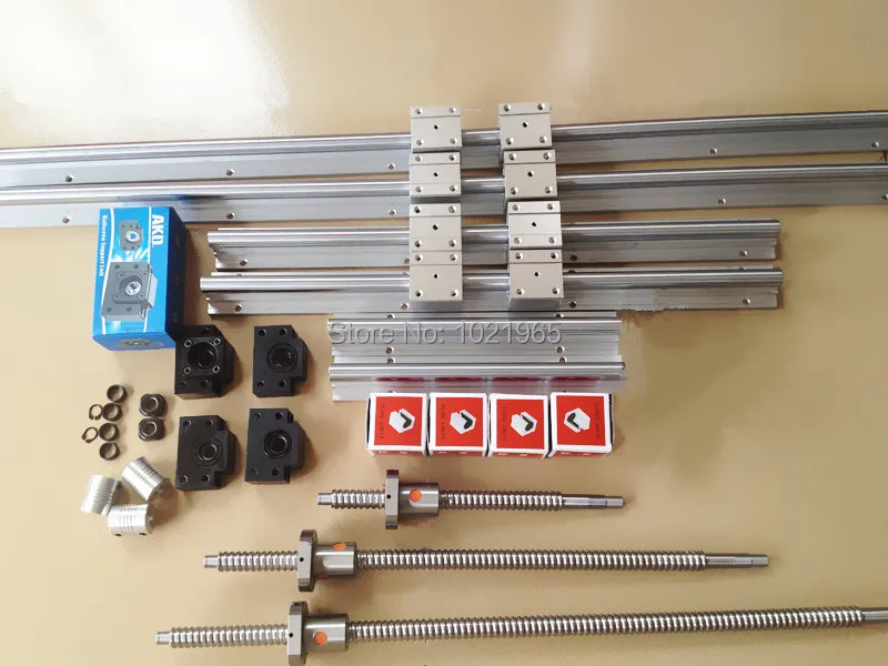 

6 SBR12 Linear rail with 12 SBR12UU + ballscrews 3 RM1204 -L250/600/600mm with ballnut housing + BK10 BF10 Support + coupling