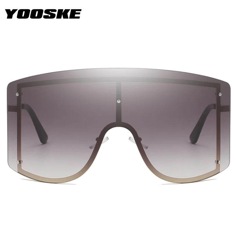 YOOSKE без оправы негабаритных солнцезащитных очков для женщин, брендовые дизайнерские цельные линзы, градиентные солнцезащитные очки, женские большие очки, Оттенки UV400