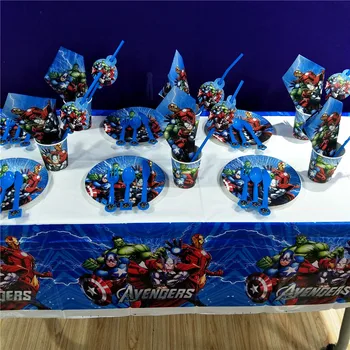 

82pcs Avengers Birthday Cartoon Party Decoration Tableware Cup Plates Tablecloth Straw Napkin Kids Party Decoration Favors Baby