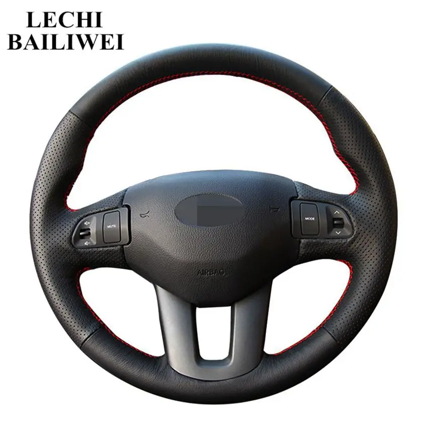 

Hand-stitched Steering Wheel Covers Black Artificial Leather Car Steering Wheel Cover for Kia Sportage 3 2011-2014 Kia Ceed 2010