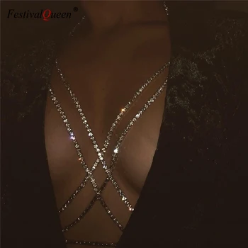 

Shining Rhinestones Chest Cross Body Chain Boho Multi Layers Chest Chain Jewelry Crystal Chest Harness Body Jewellery For Woman