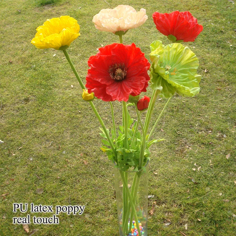 37 4 Branches Poppy Pu Latex Artificial Flower 12 Pcs Vases