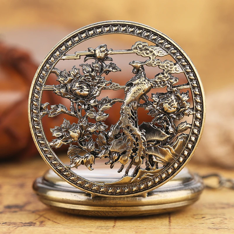 Стимпанк цветок резьба Винтажные часы Для женщин феникс Mechnical карманные часы очарование Reloj De Bolsillo подарки Fobs часы