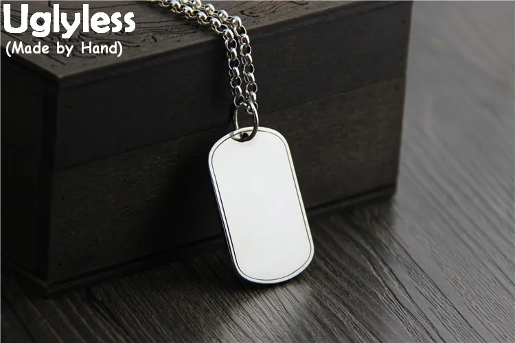 

Uglyless S925 Sterling Silver Unisex Glossy Plates Pendant Men Geometric Rectangle Necklaces without Chains Neutral Women Bijoux