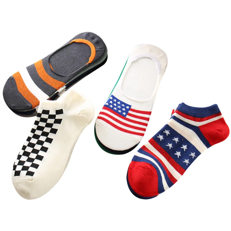 

5pairs Men Socks Summer Spring Invisible Boat Socks Non-slip Male Fashion Cotton Male Colorful Flag Funny Sock Slippers Meia Sox