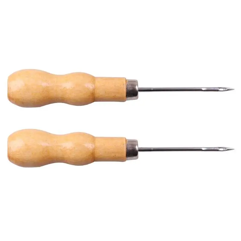 Wooden Handle Sewing Awl Hand Stitcher Leather Canvas Shoe Repair Tools - Цвет: 2pcs