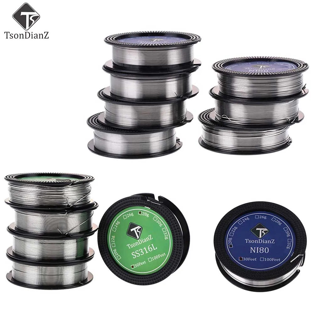 

10m/roll Tsondianz Ni80 SS316L E-Cigarette 32ga 30ga 28ga 26ga 24ga 22ga 20ga Heating Wire For RDA RTA Atomizer Wires