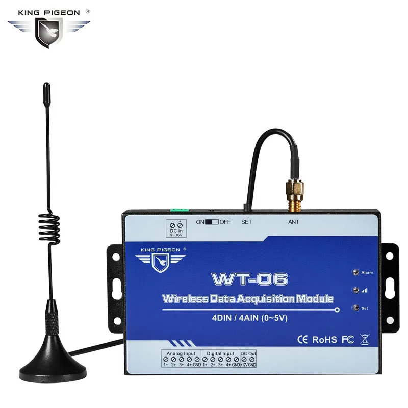 

Wireless 433Mhz LoRa Data Acquisition Module Supports 4 Analog input(0~5V) and 4 Digital Inputs 3 to 5km Modbus RTU Slave WT-06