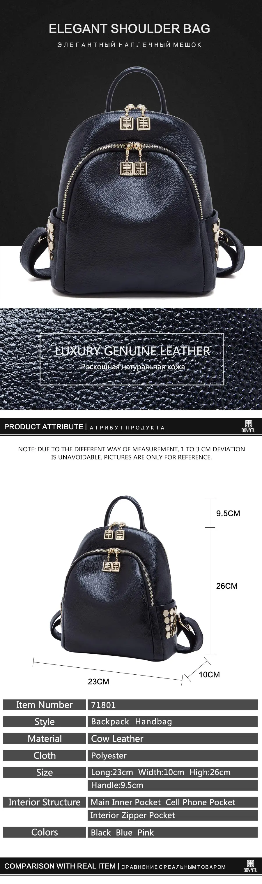 71801_01 BOYATU Designer Backpack Super Zipper Luxury Genuine Leather Backpack Women 2017 Original Muchila Obag Sack Mochila Feminina