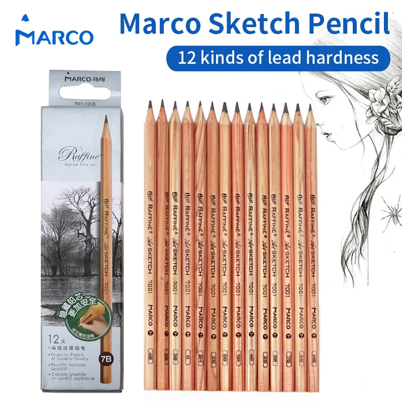 

BGLN 12Pieces/Box Marco's Sketch Drawing Pencil Set Non-toxic Pencils For School Student Top Quality Standard Pencils lapiz 7001