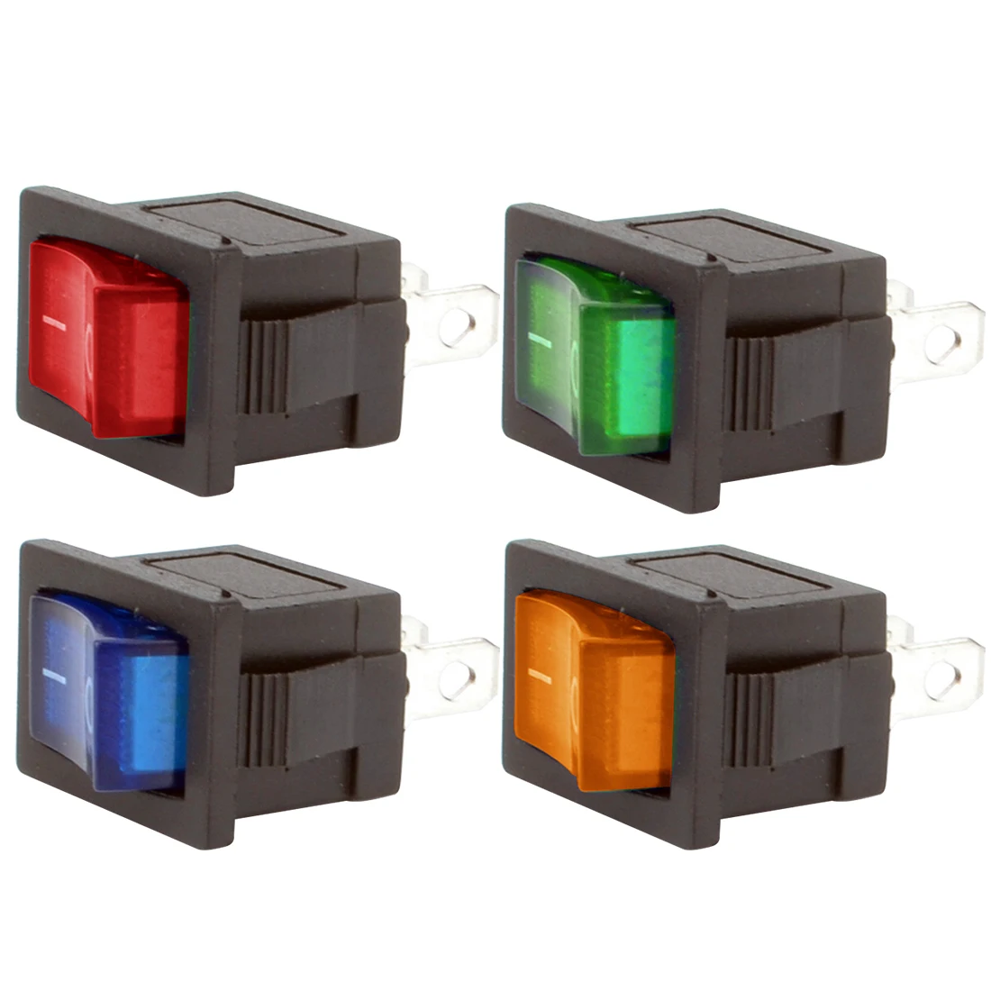 

5PCS Red Green Yellow Blue Push Button Mini Switch 6A-10A 250V 2Pin Snap-in On/Off Rocker Switch 21*15MM