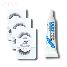 SHILINA False Eyelashes 3 Pairs Handmade Soft Natural Long Thick False Eye Lashes Extension With 1 PCS DUO Eyelash Glue 505