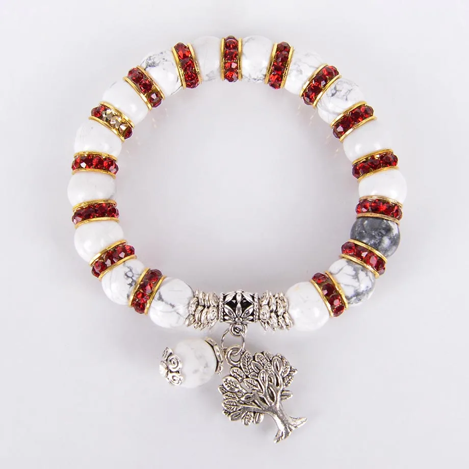 Лечебные чакры тибетские белые браслеты Howlite с красным кристаллом молитва йоги