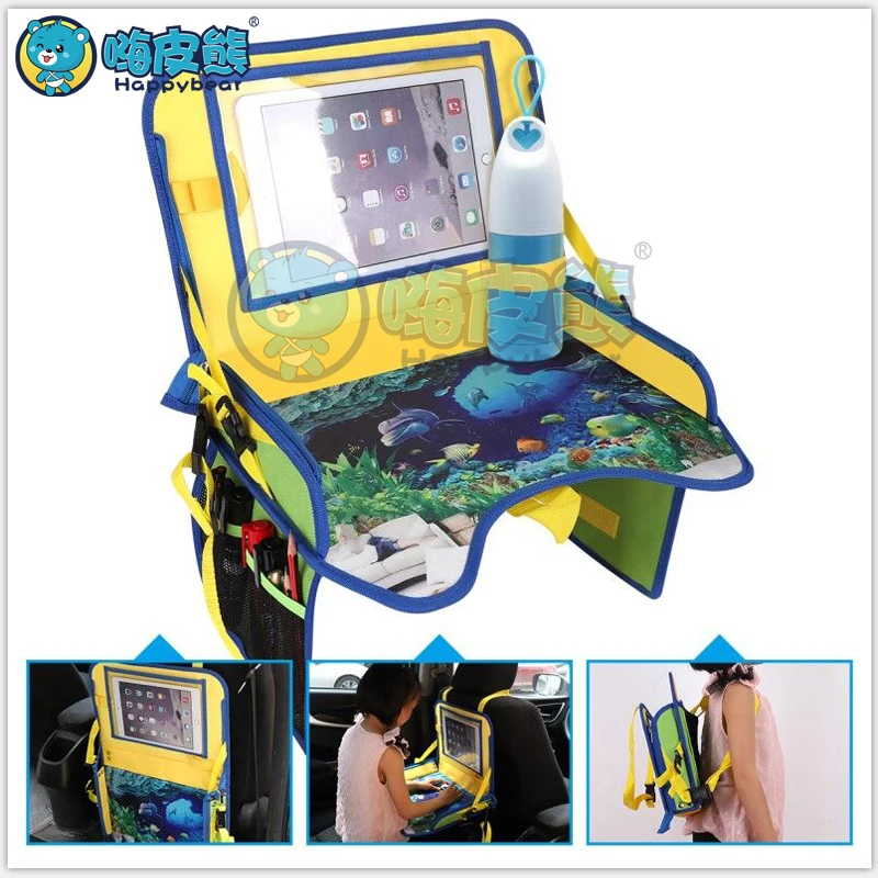 2018 Newest Waterproof Table Car Seat Tray Environmentally Friendly Table Kids Travel Tray with Holder Mesh Storage Stand Desk