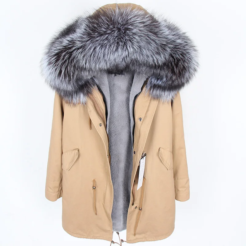 Натуральный Лисий мех воротник женская шуба куртка утолщенная подкладка Parker зимняя хлопковая одежда - Цвет: 18