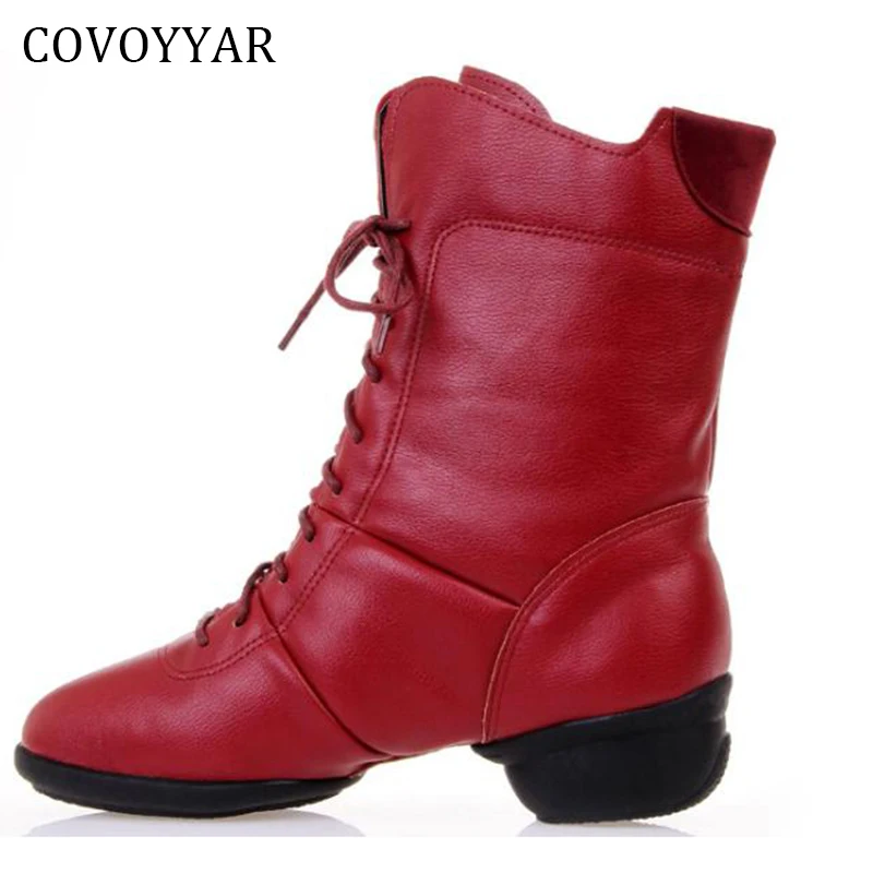 

COVOYYAR 2019 Fashion Women Dance Shoes For Jazz Latin Genuine Leather Lace Up Med Heel Ankle Boots Slim Fit Shoes Women WBS108