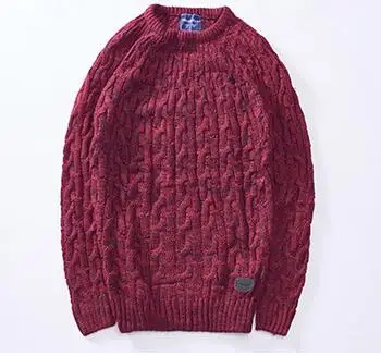 

2018 Europe and the United States Pure Color Thick Thread Twisting Flowers Loose Men's Sweaters Warm Slim Pullover Clothes Tops