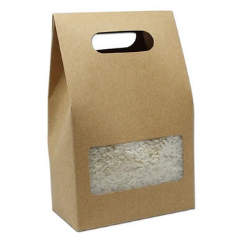 

Kraft Paper Handle Storage Bag 10.5*15+6cm 30Pcs/ Lot Dried Lemon Stand Up Cardboard Package Bags With Square Clear Window