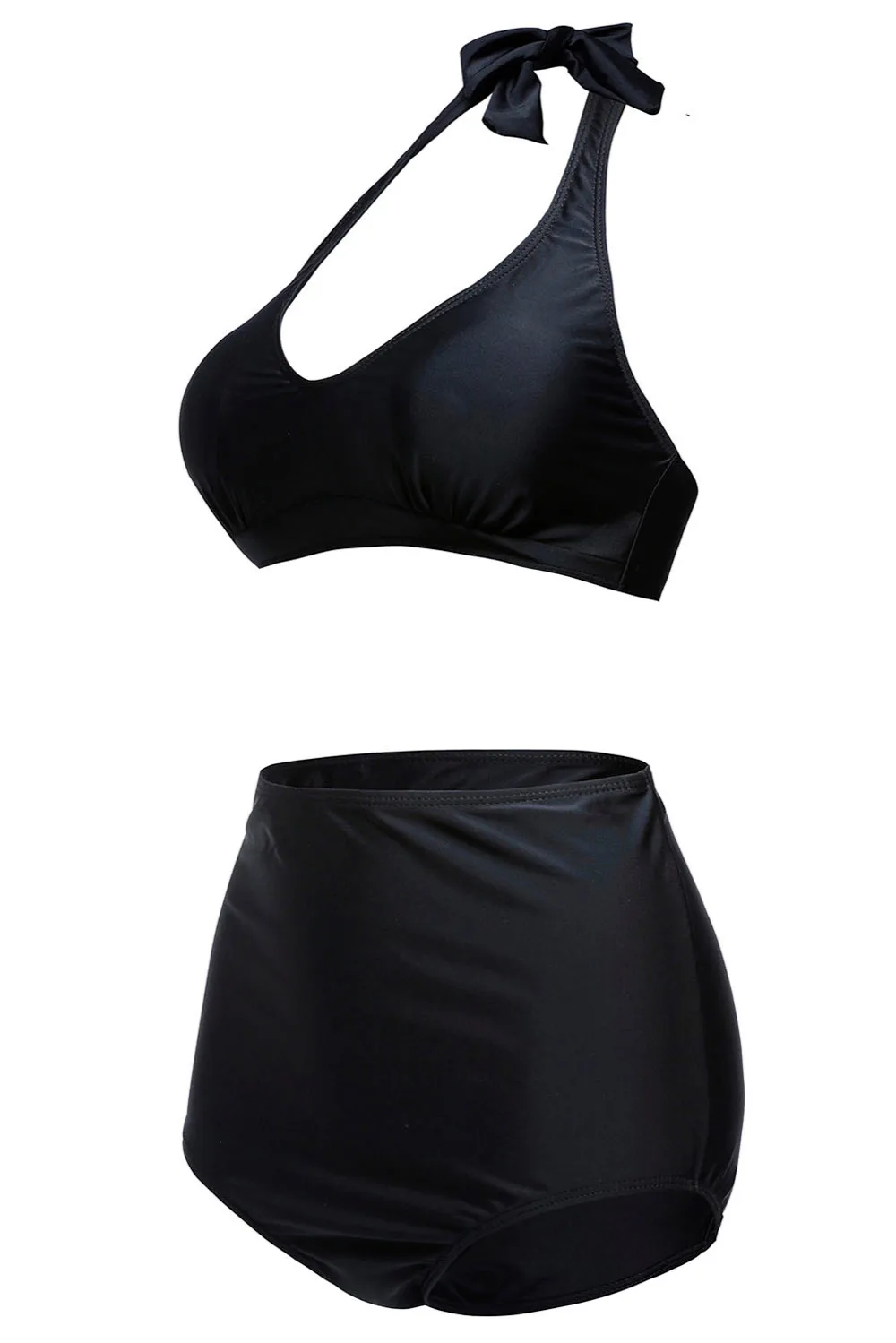 Solid-Black-Halter-Bikini-Swimsuit-LC41420-2-3