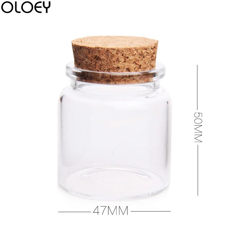 

OLOEY 1PC 47*50MM 50ML Glass Bottles Wishing Bottle Empty Sample Storage Jars with Cork Stoppers - Transparent secret stash