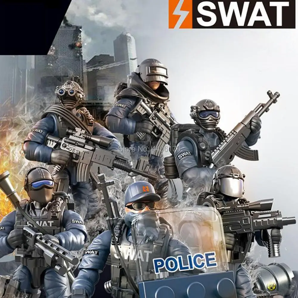 

hot LegoINGlys SWAT city Super police Counter terrorism war Building Blocks army Giant figures weapons model bricks toys gift