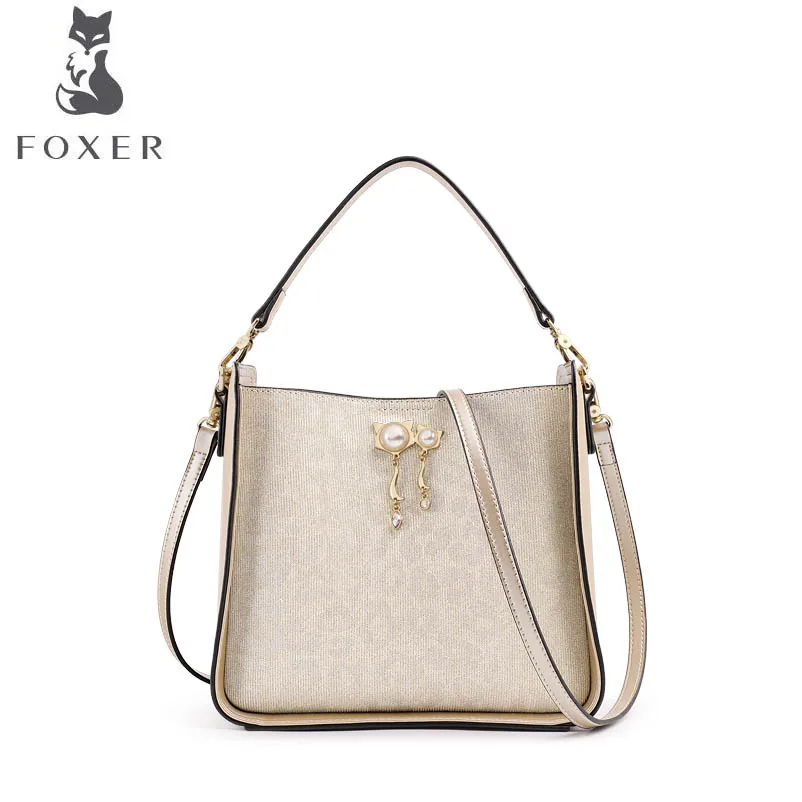 

FOXER 2019 new wide shoulder strap leather retro shoulder bag Simple small square package Designer bag female