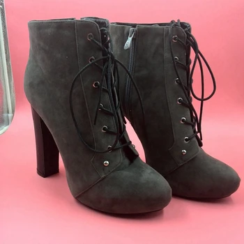 

Lace Up Boots Pointed Toe Ankle Boots For Female Suede Zip Platform Square High Heels Fashion Boots Winter Ladies Shoes