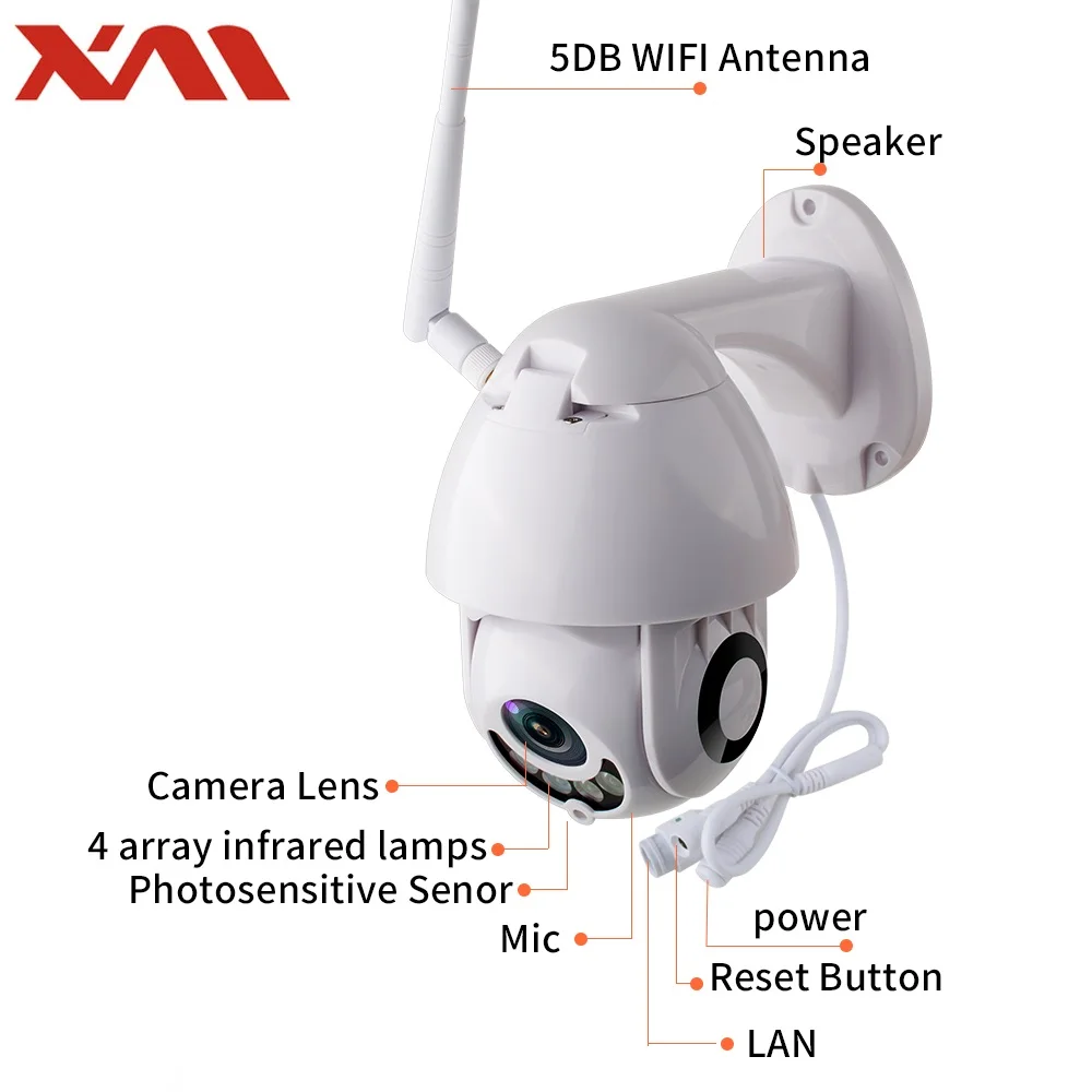 Беспроводная PTZ IP камера XM 1080P Wi Fi CMOS ночное видение H265 + ИК безопасности с датчиком