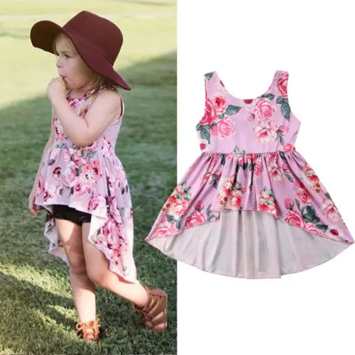Summer New Baby Girls Long Tail Floral Dress Princess Kids Girls Party ...
