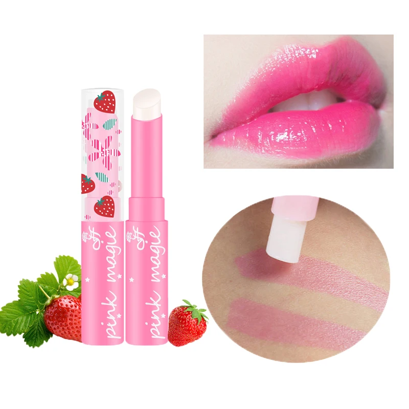

Cute Makeup Sweet Strawberry Lip Balm Magic Temperature Color Changing kids Lip Moisturizer Makeup The Balm Chapstick TSLM1