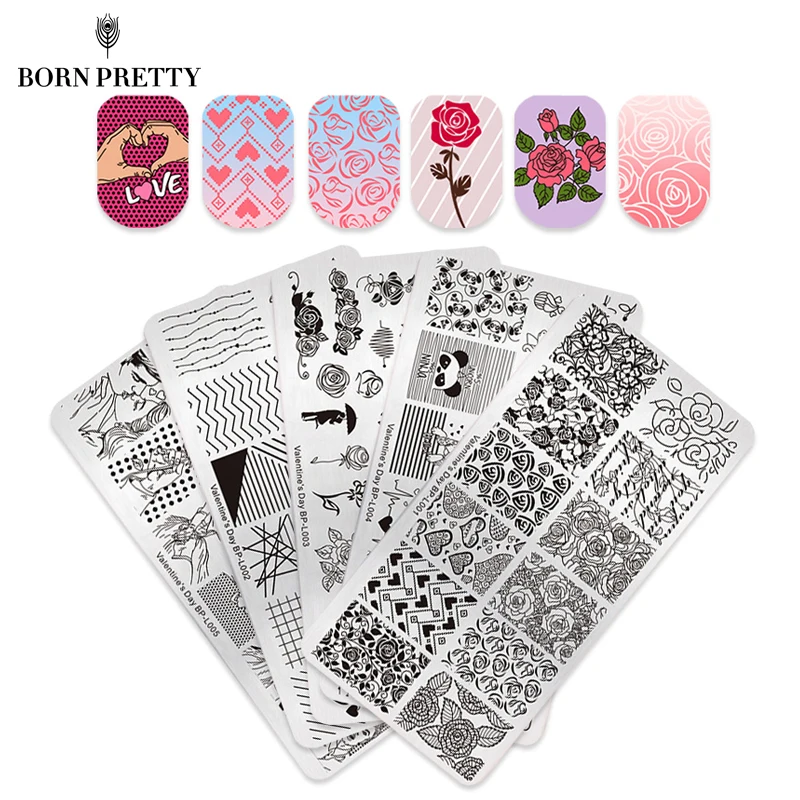 Набор пластины для стемпинга BORN PRETTY 5 шт. День Святого Валентина розовый цветок Love